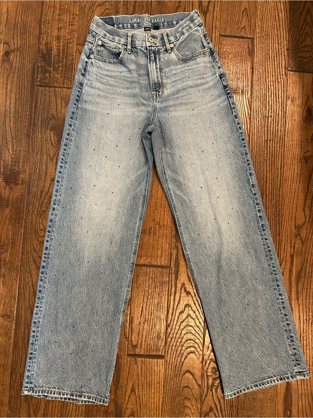 AE Strigid Curvy Super High-Rise Baggy Straight Rhinestone On Front | Size 2 30”